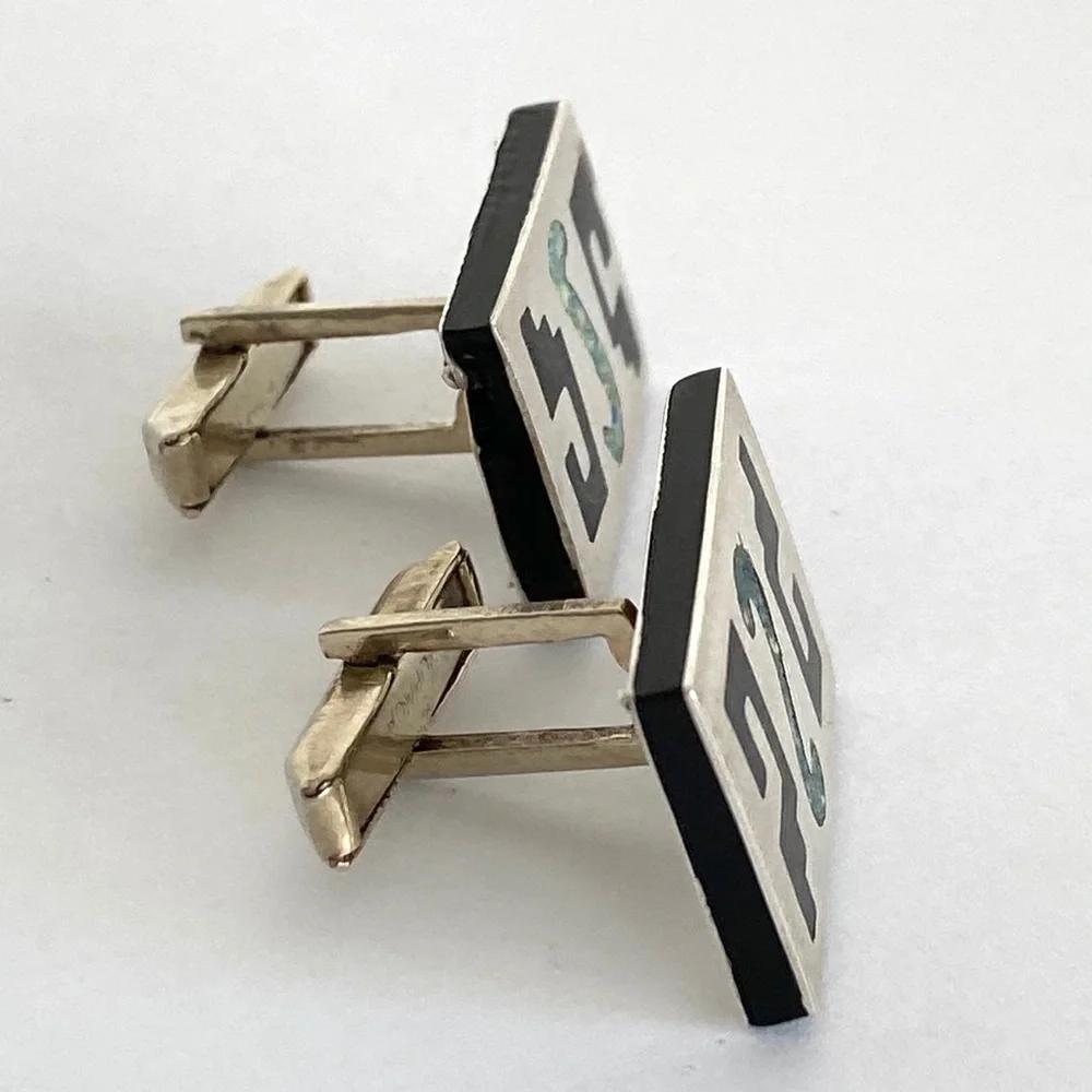 VTG Taxco Mexico Sterling 925 Onyx Cuff links AAB